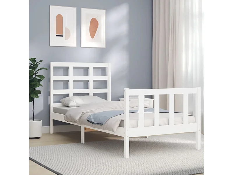 Cadre de lit sans matelas blanc bois de pin massif