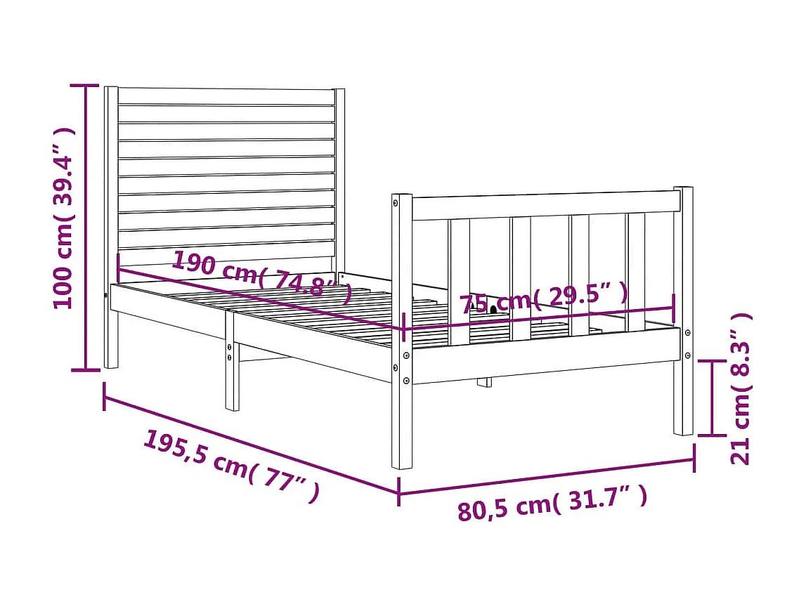 Cadre de lit sans matelas bois de pin massif