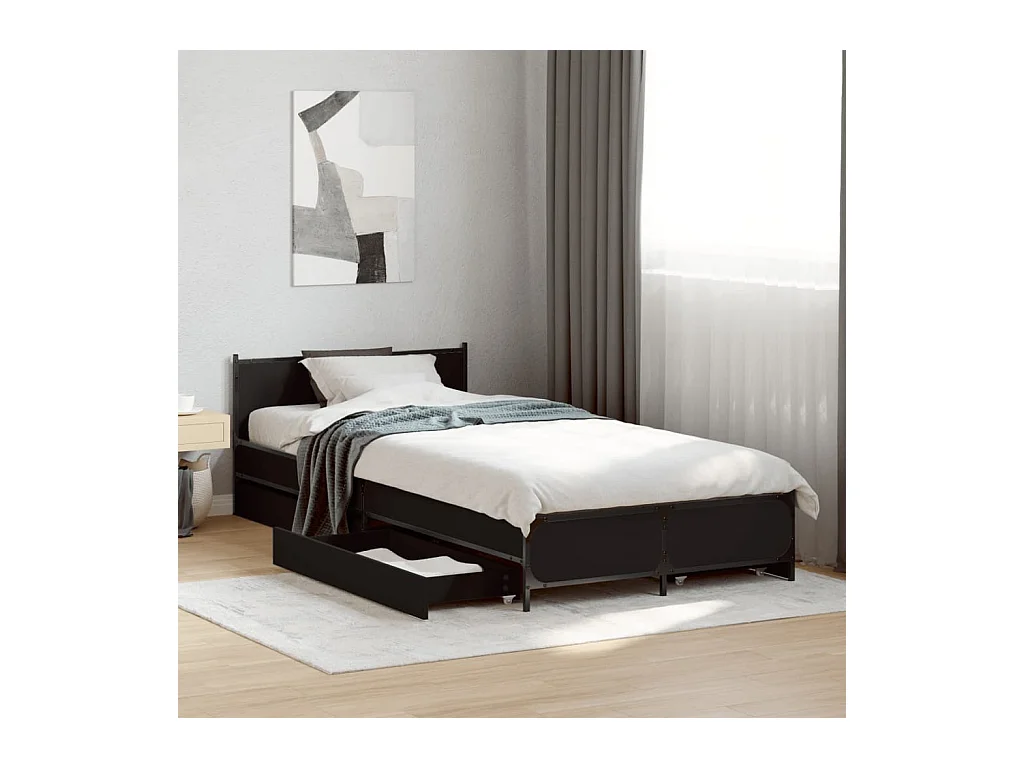 Cadre de lit avec tiroirs sans matelas noir 90x200 cm