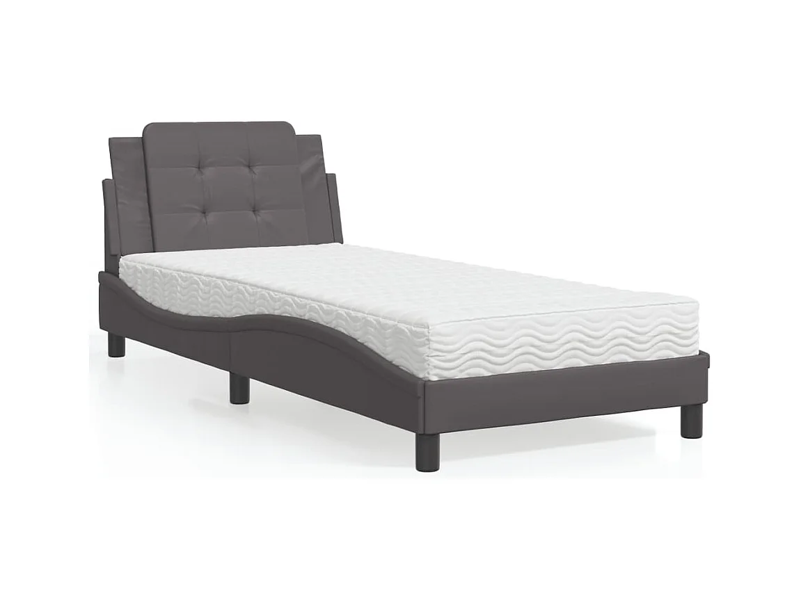 Lit avec matelas gris 90x190 cm similicuir