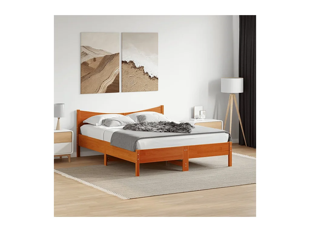 Cadre de lit sans matelas cire marron 160x200cm bois pin massif