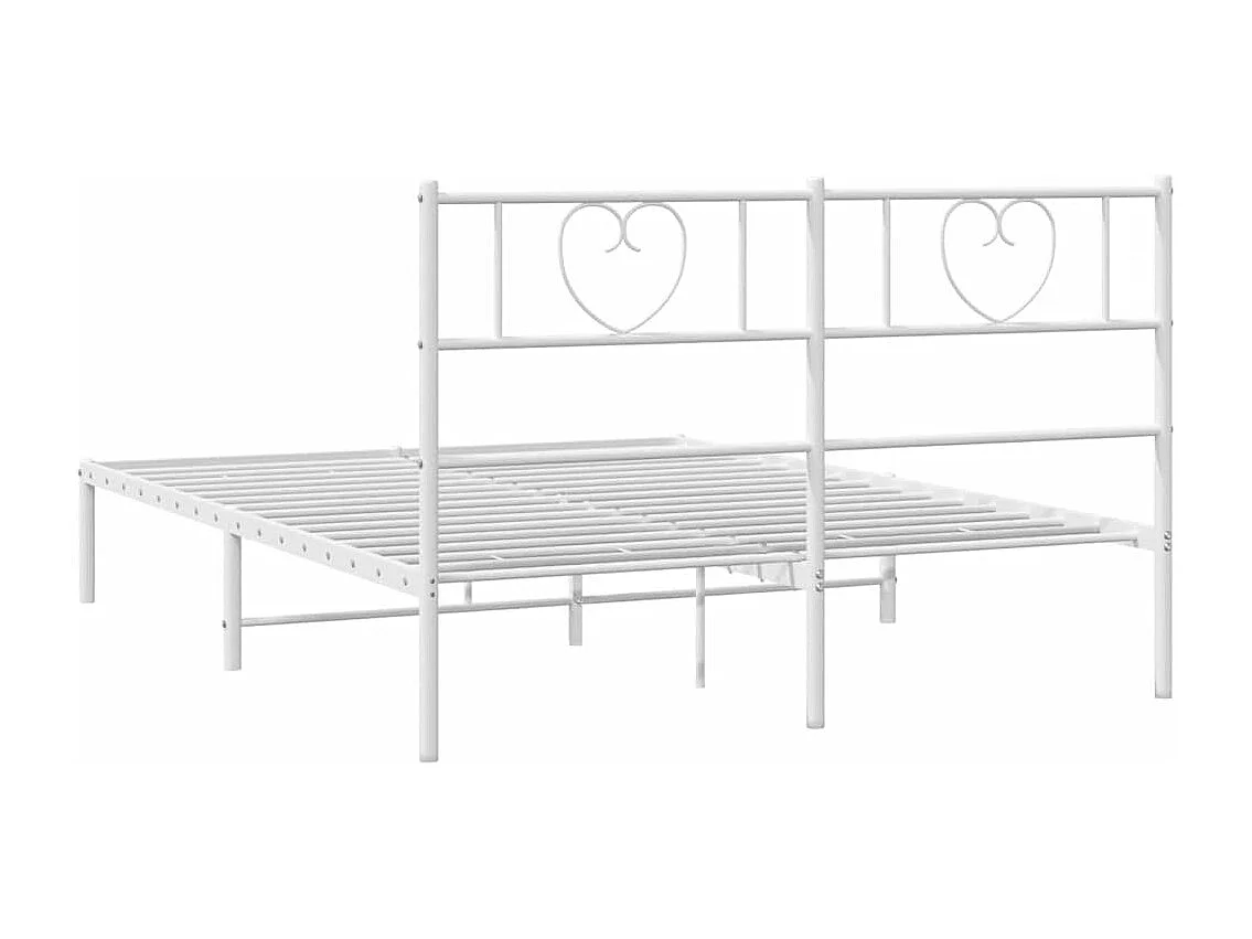 Cadre de lit métal sans matelas et tête de lit blanc 135x190 cm