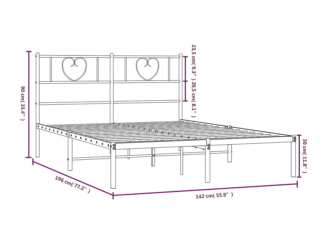 Cadre de lit métal sans matelas et tête de lit blanc 135x190 cm