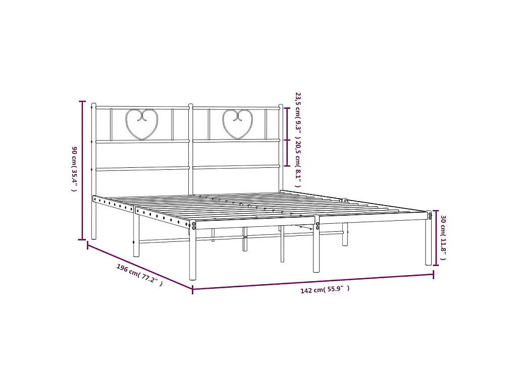 Cadre de lit métal sans matelas et tête de lit blanc 135x190 cm