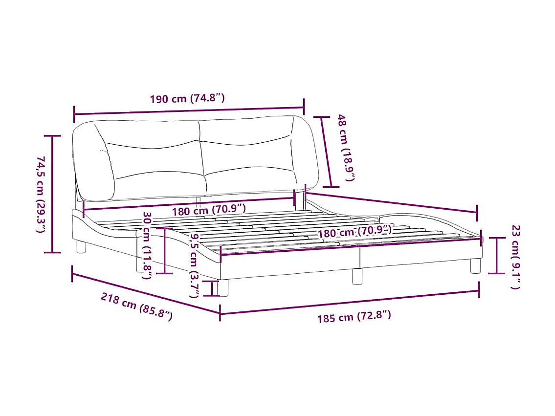 Estrutura de cama com LED sem colchão Hvar 180x200cm preto