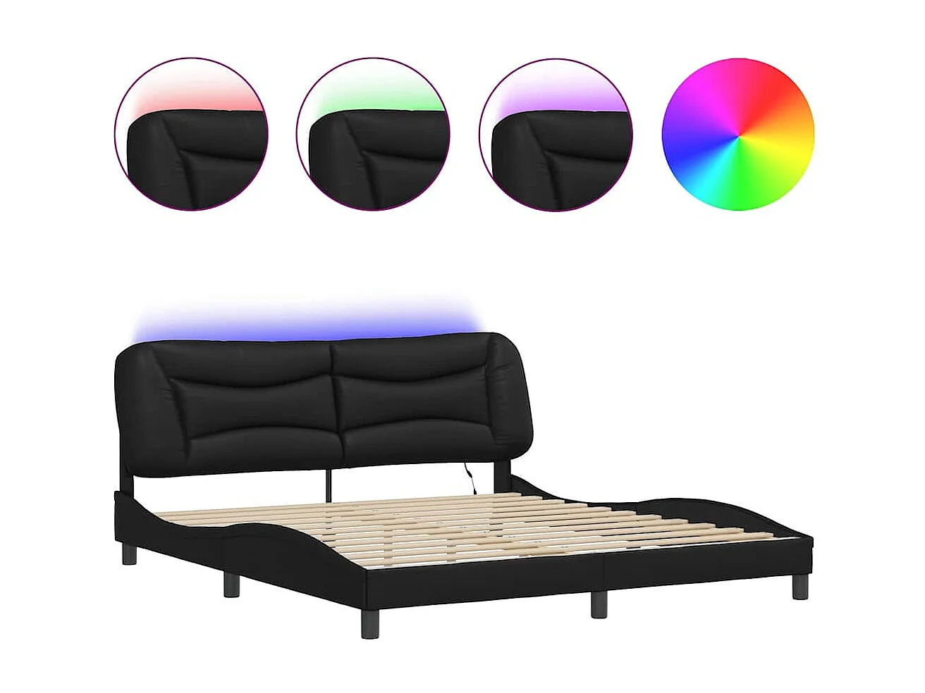 Bedframe met LED zonder matras "Hvar" zwart 180x200 cm