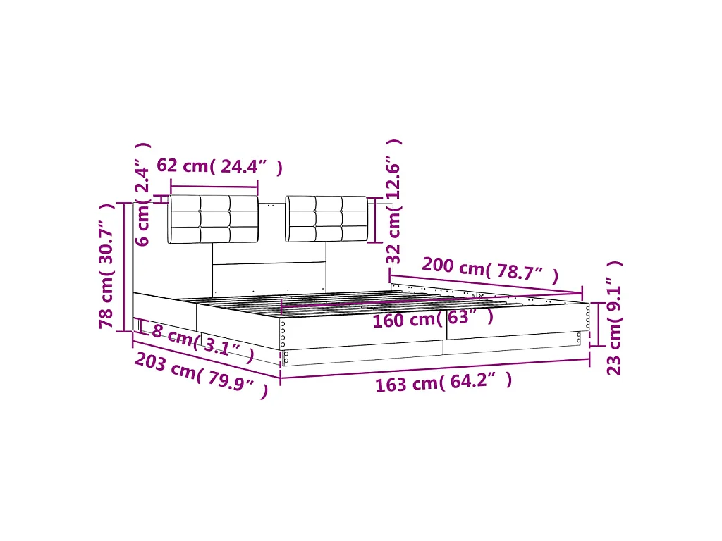 Cadre de lit sans matelas blanc 160x200 cm