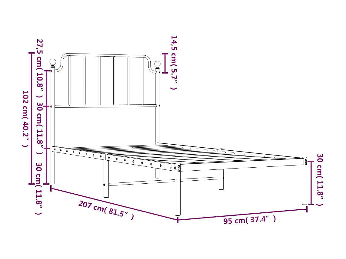Estructura cama sin colchón con cabecero metal blanco 90x200 cm