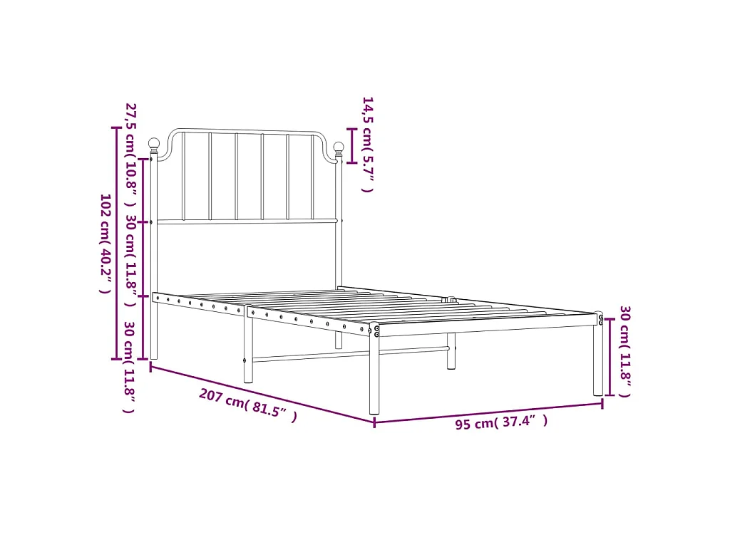 Cadre de lit métal sans matelas avec tête de lit blanc 90x200cm