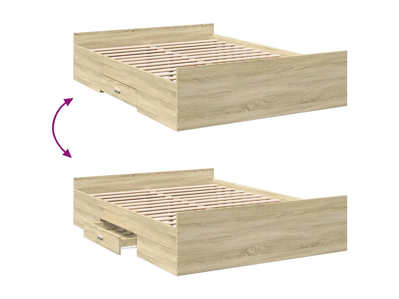 Cadre de lit avec tiroirs sans matelas chêne sonoma 140x190 cm