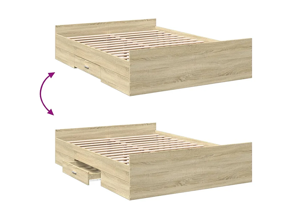 Cadre de lit avec tiroirs sans matelas chêne sonoma 140x190 cm
