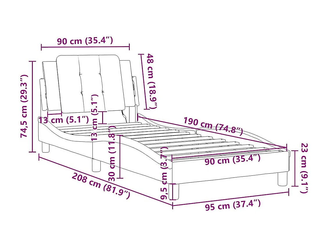 Cadre de lit sans matelas Zadar gris 90x190 cm similicuir