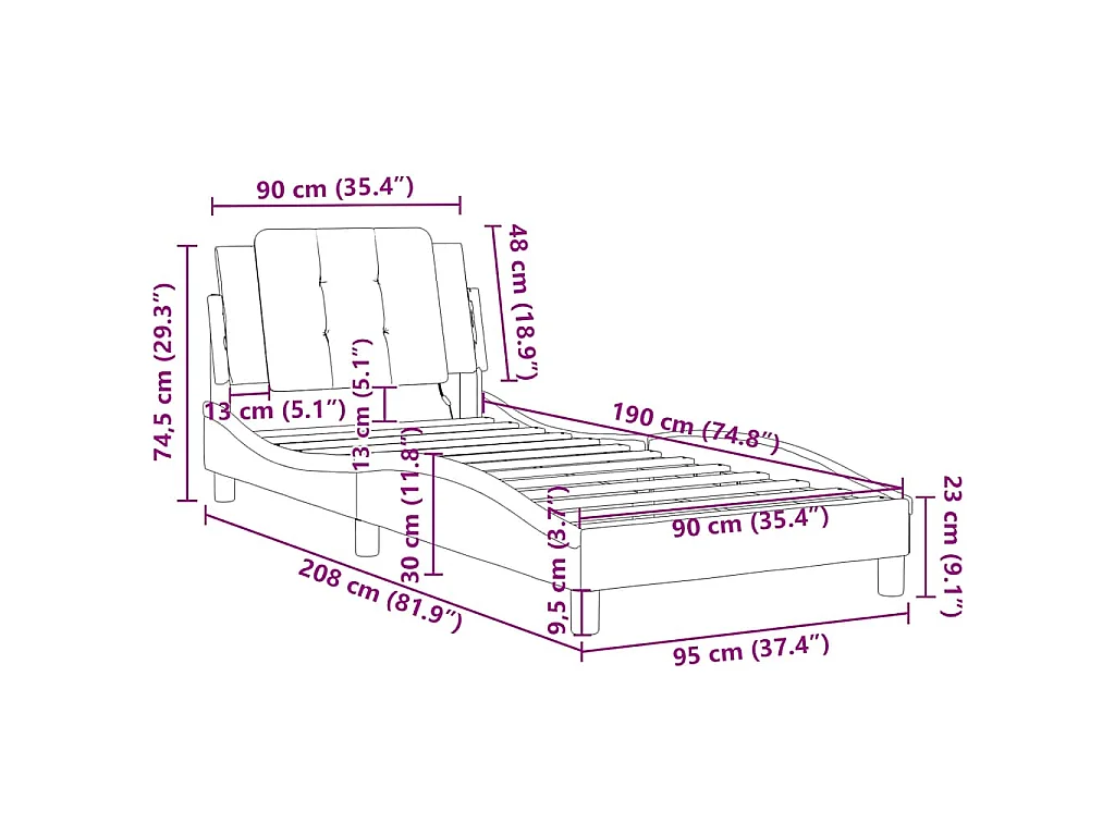 Bedframe zonder matras "Zadar" kunstleer grijs 90x190 cm