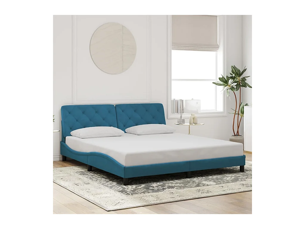 Cadre de lit sans matelas bleu 180x200 cm velours
