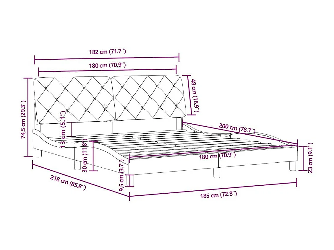 Bedframe zonder matras fluweel blauw 180x200 cm