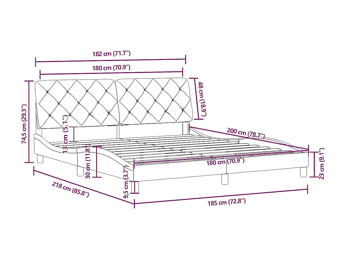 Cadre de lit sans matelas bleu 180x200 cm velours