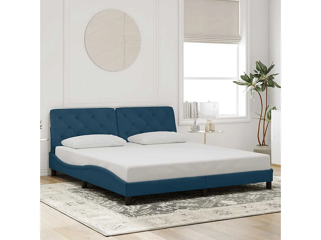 Estrutura de cama sem colchão 180x200 cm veludo azul