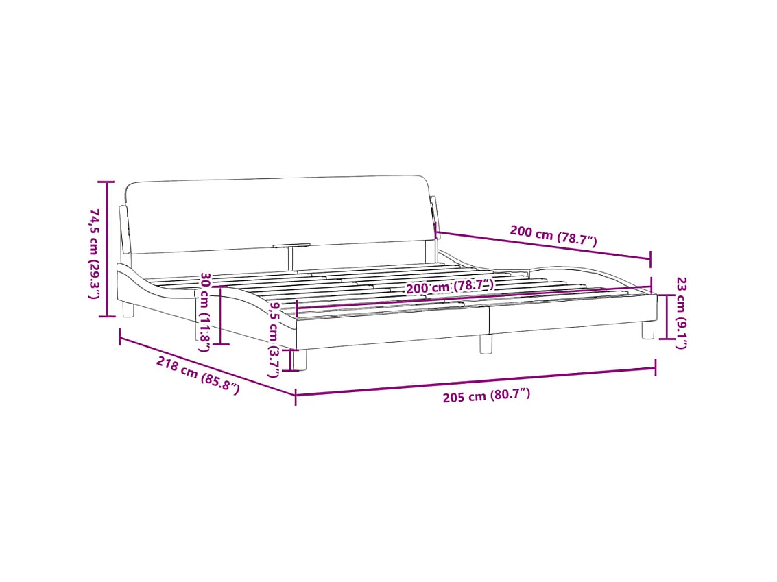 Cadre de lit Dover gris 200x200 cm similicuir