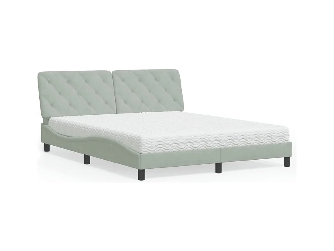 Bed met matras fluweel lichtgrijs 160x200 cm