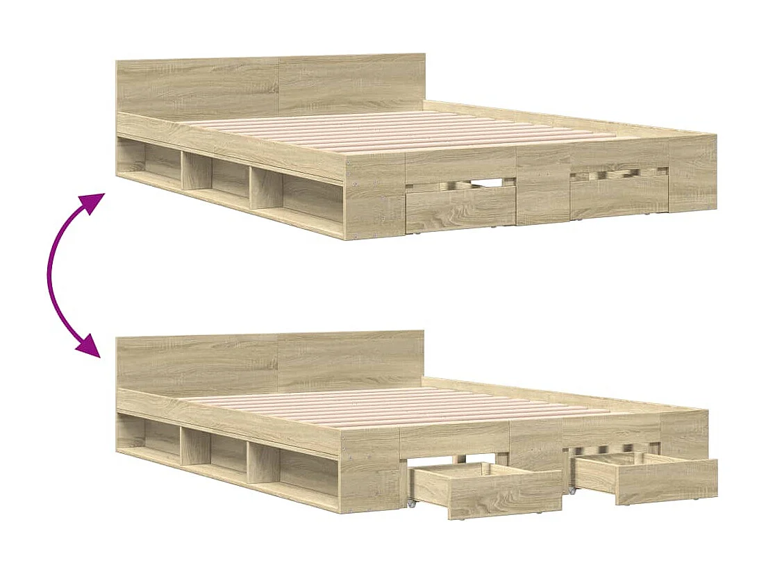 Bettgestell mit Schubladen Sonoma-Eiche 140x190cm Holzwerkstoff