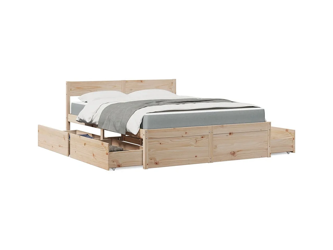 Lit avec tiroirs et matelas 140x200 cm bois massif de pin