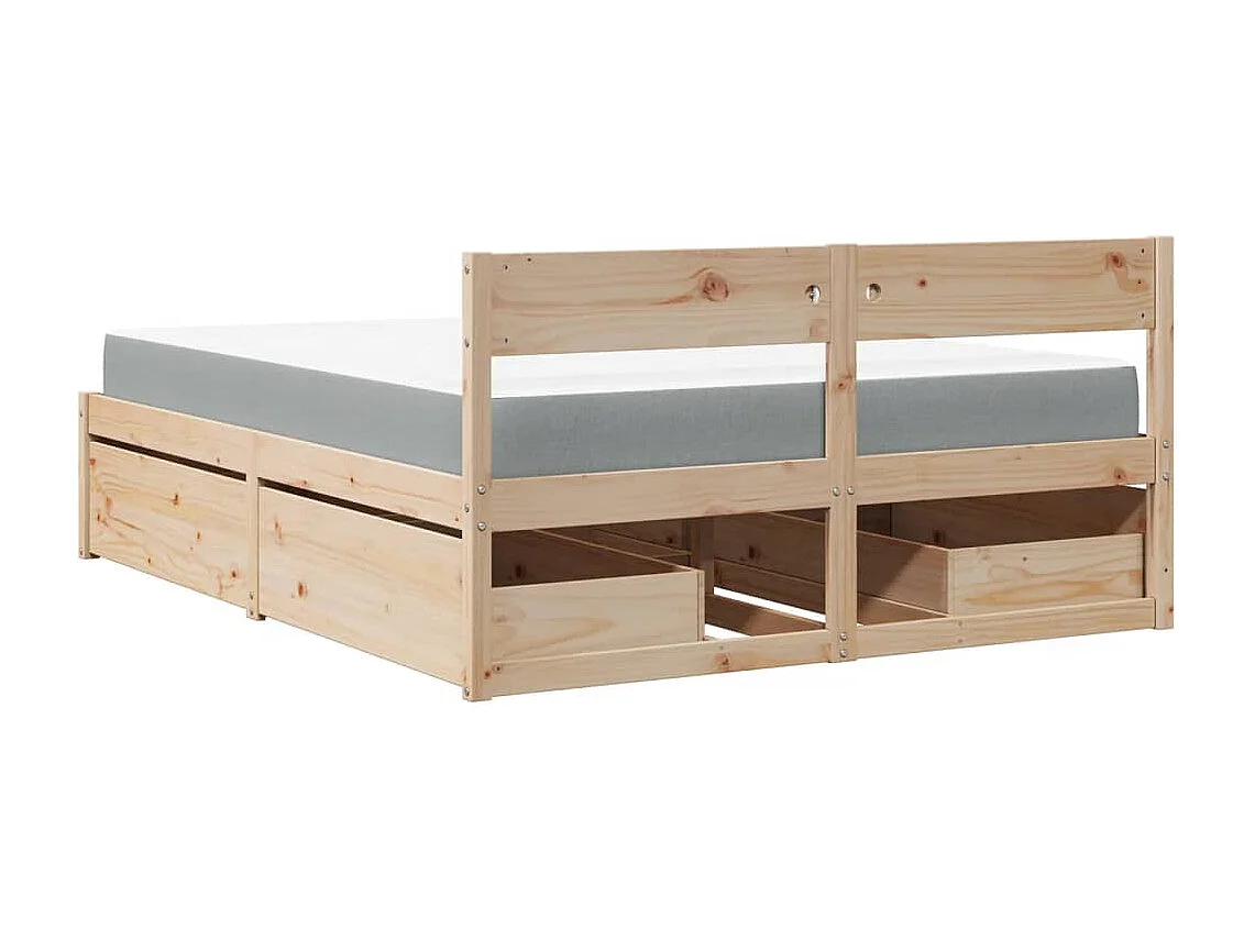 Letto con Cassetti e Materasso 140x200 cm Legno Massello Pino