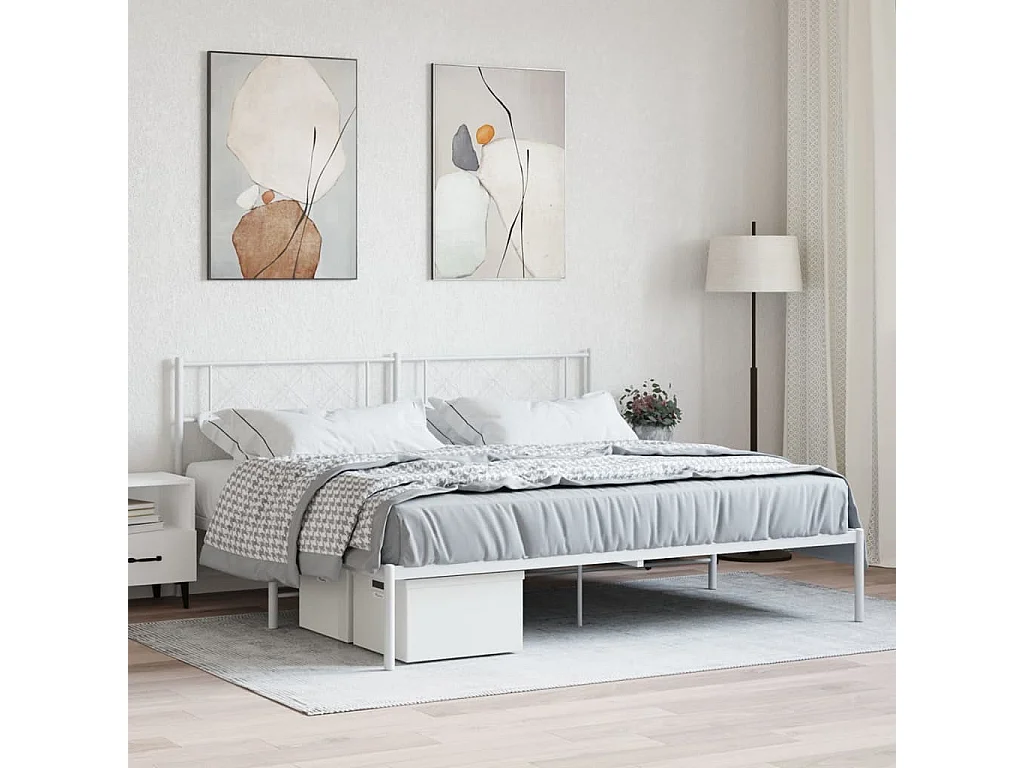 Cadre de lit métal sans matelas et tête de lit blanc 180x200 cm