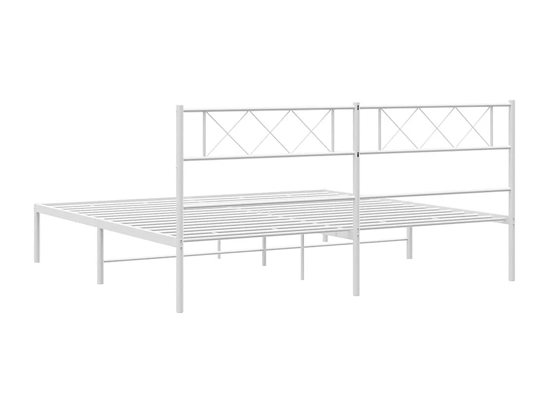 Cadre de lit métal sans matelas et tête de lit blanc 180x200 cm