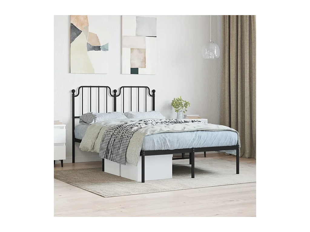 Cadre de lit métal sans matelas avec tête de lit noir 120x200cm
