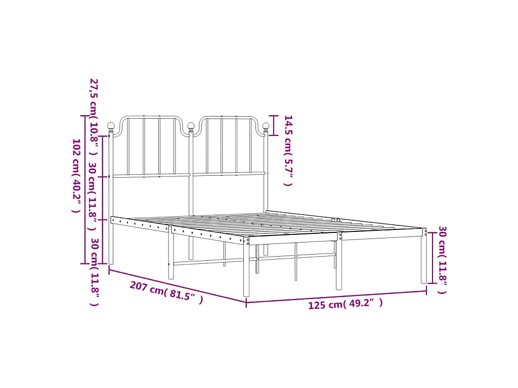Bedframe met hoofdbord metaal zwart 120x200 cm
