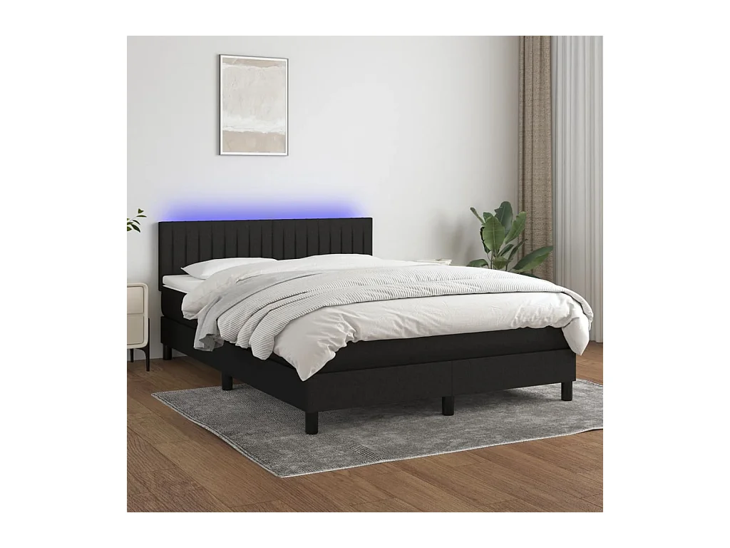 Sommier à lattes de lit avec matelas LED Noir 140x200 cm Tissu