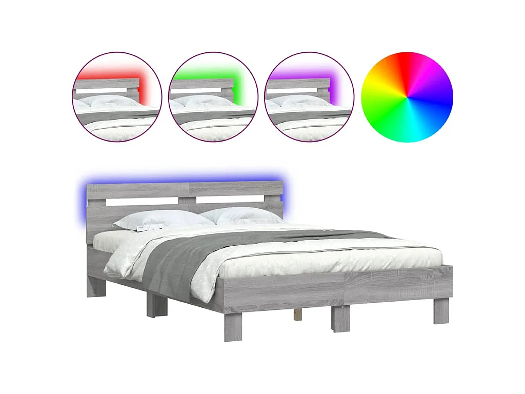 Bedframe met hoofdeinde en LED grijs sonoma eiken 120x190 cm