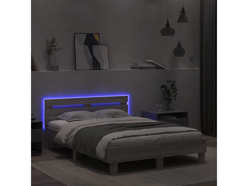 Bedframe met hoofdeinde en LED grijs sonoma eiken 120x190 cm