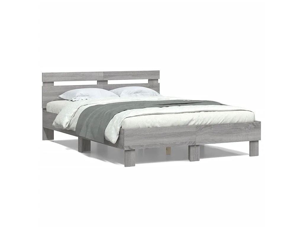 Bedframe met hoofdeinde en LED grijs sonoma eiken 120x190 cm