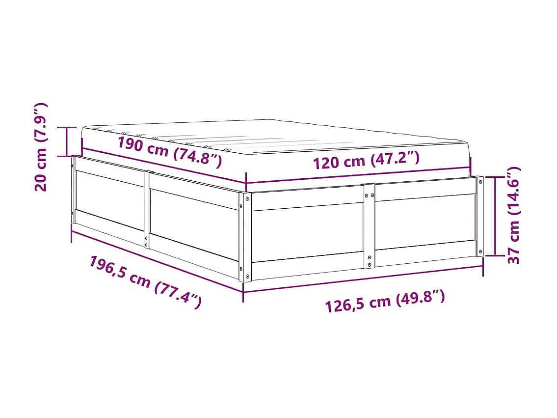 Bed met matras massief grenenhout wit 120x190 cm