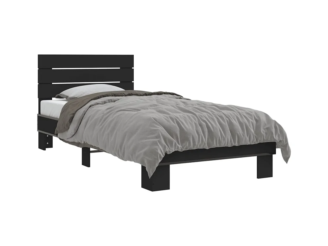 Bettgestell Schwarz 90x200 cm Holzwerkstoff und Metall