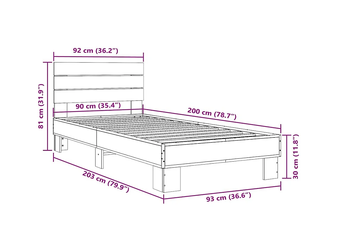 Bettgestell Schwarz 90x200 cm Holzwerkstoff und Metall