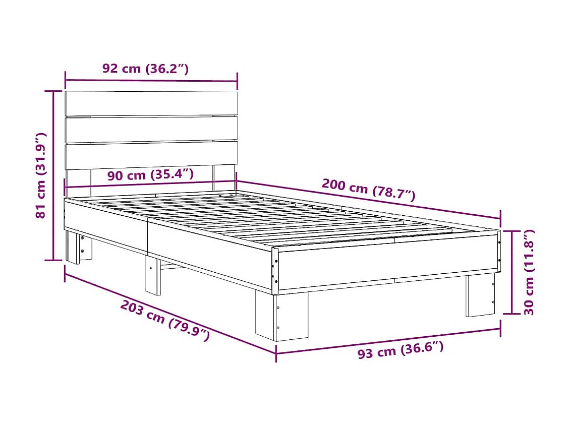 Cadre de lit sans matelas noir 90x200 cm