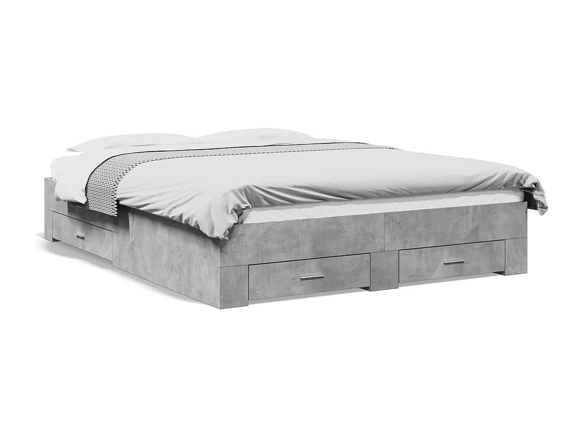 Cadre de lit avec tiroirs sans matelas gris béton 160x200 cm