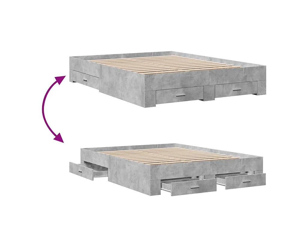 Bettgestell mit Schubladen Betongrau 160x200 cm Holzwerkstoff