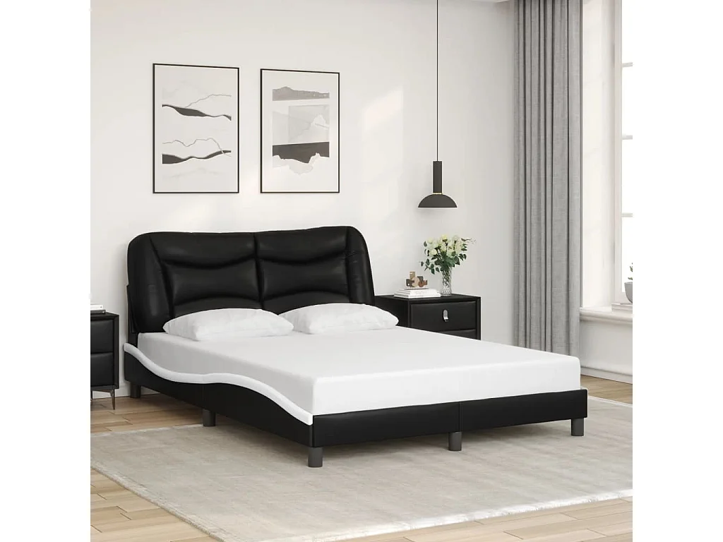 Cadre de lit avec LED sans matelas Hvar noir et blanc 120x200 cm