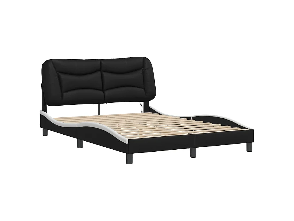 Cadre de lit avec LED sans matelas Hvar noir et blanc 120x200 cm