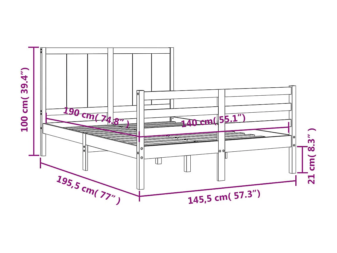 Cadre de lit sans matelas 140x190 cm bois massif