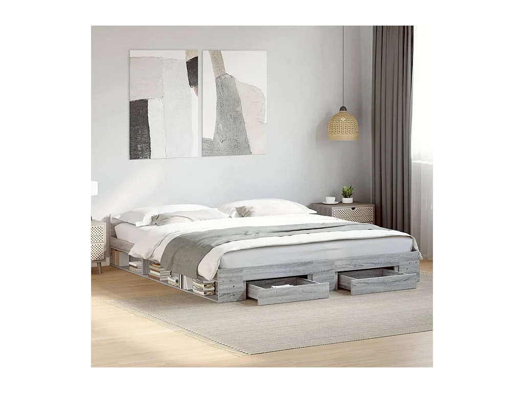 Cadre de lit avec tiroirs sans matelas sonoma gris 180x200 cm
