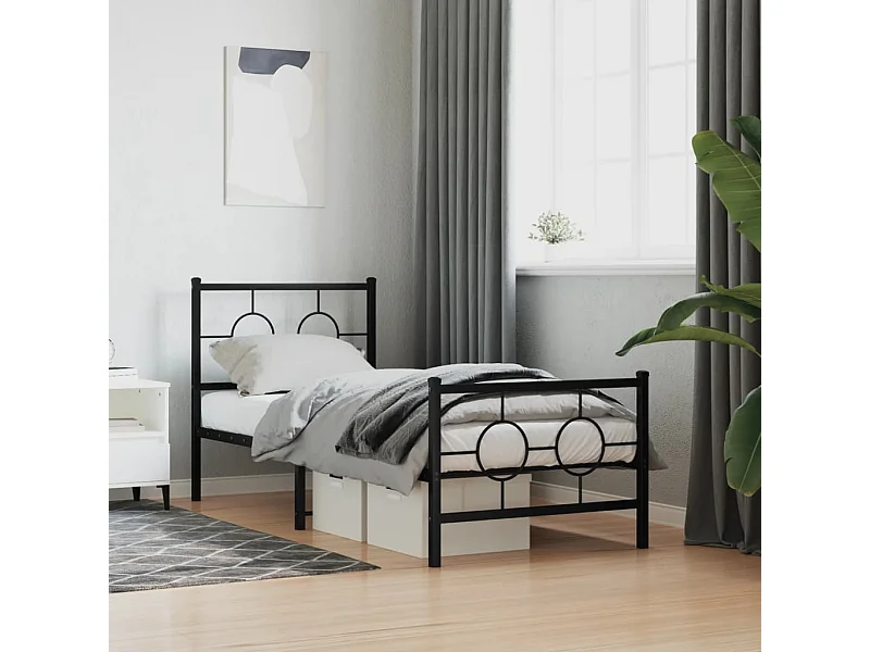 Cadre de lit métal sans matelas avec pied de lit noir 80x200 cm