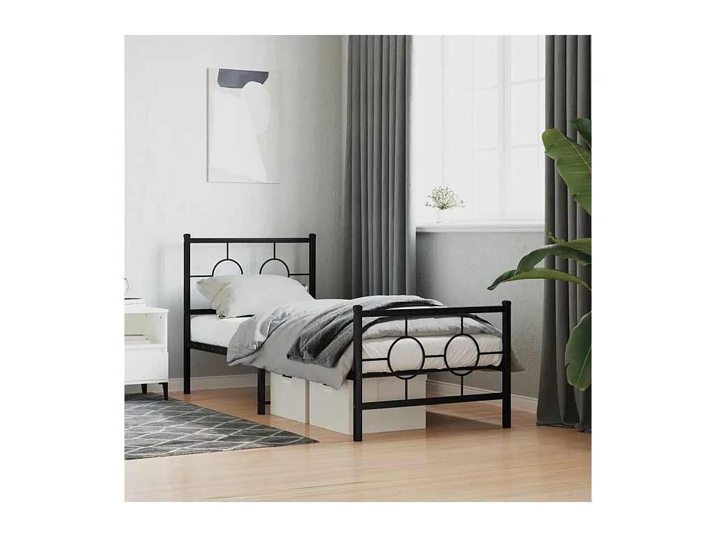 Cadre de lit métal sans matelas avec pied de lit noir 80x200 cm