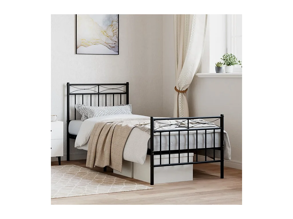 Cadre de lit métal sans matelas avec pied de lit noir 80x200 cm