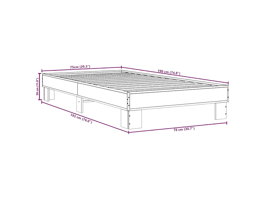 Cadre de lit sans matelas chêne fumé 75x190 cm