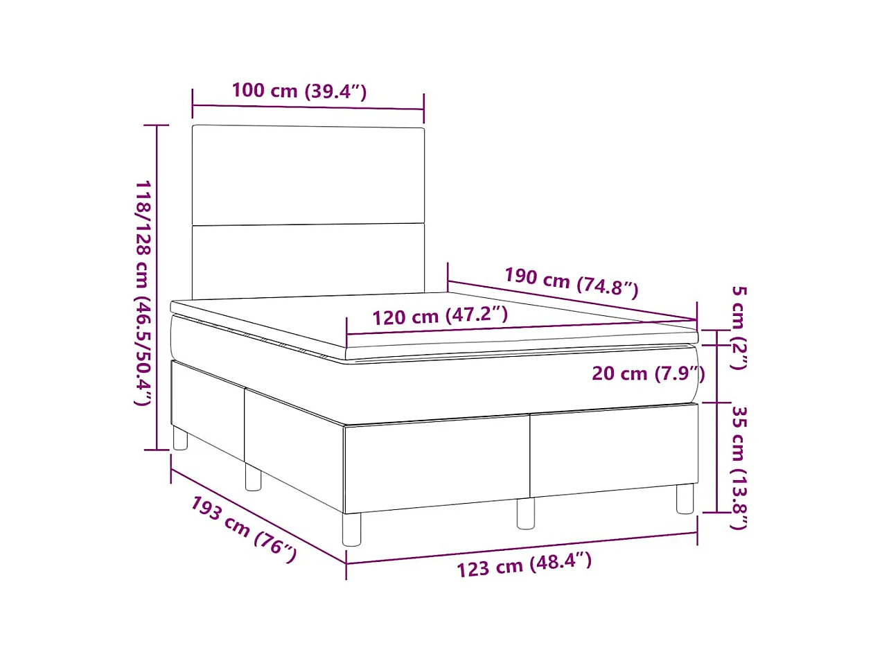 Boxspringbett mit Matratze & LED Dunkelbraun 120x190 cm Stoff