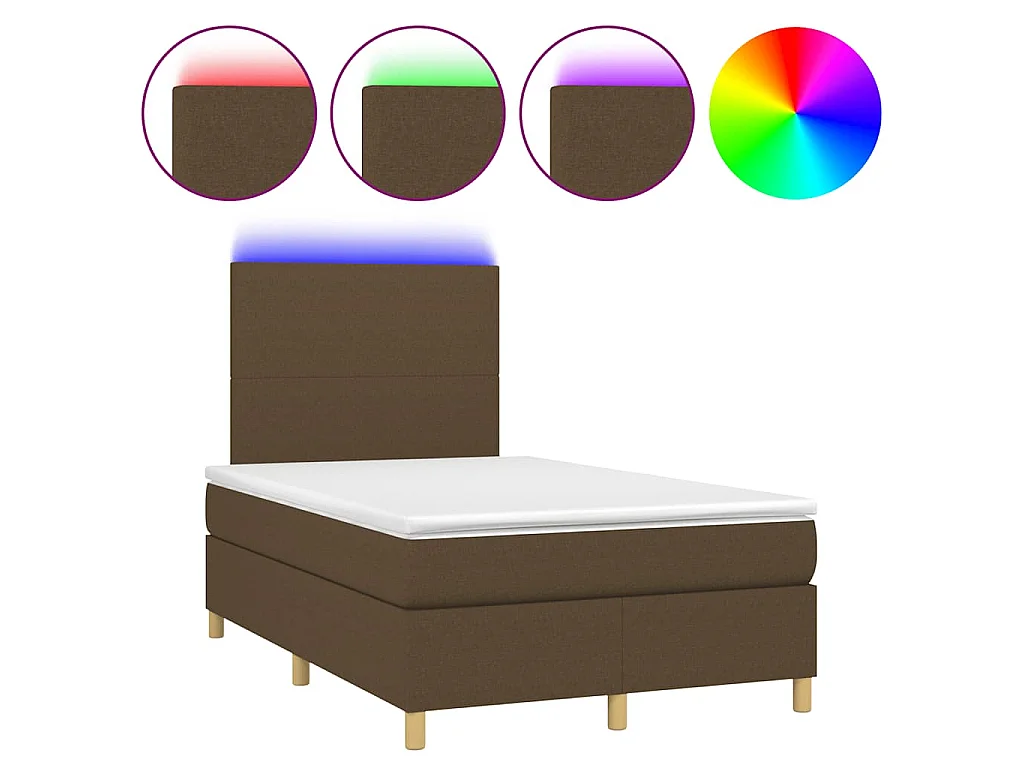 Sommier à lattes de lit matelas et LED marron foncé 120x190 cm